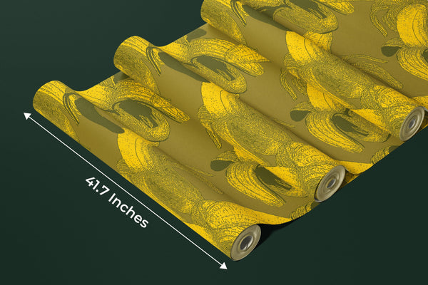 Bananas Wallpaper, Seamless Pattern Mural, Oversized Custom Size Wall Art, Non-Woven, Non-Adhesive, Modern Wall Paper, Removable