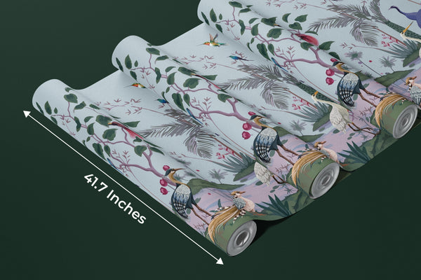 Chinoiserie Wallpaper, Birds, Floral Mural, Oversized Custom Size Wall Art, Non-Woven, Non-Adhesive, Modern Wall Paper, Removable
