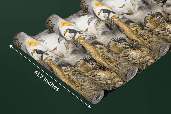 Tropical Landscape Wallpaper, Safari Animals Mural, Oversized Custom Size Wall Art, Non-Woven, Non-Adhesive, Modern Wall Paper, Removable