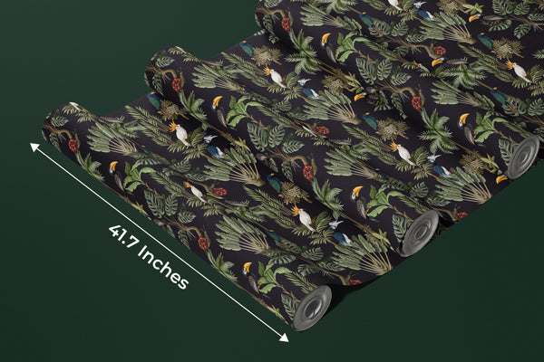 Exotic Plants and Birds Wallpaper, Forest Mural, Oversized Custom Size Wall Art, Non-Woven, Non-Adhesive, Modern Wall Paper, Removable