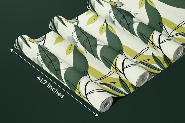 Watercolor Art Wallpaper, Green Leaves Mural, Oversized Custom Size Wall Art, Non-Woven, Non-Adhesive, Modern Wall Paper, Removable