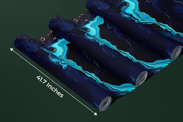 Dark Blue Marble Wallpaper, Gold Abstract Mural, Oversized Custom Size Wall Art, Non-Woven, Non-Adhesive, Modern Wall Paper, Removable