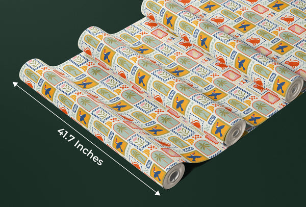 Retro Tropical Summer Wallpaper, Seamless Pattern Mural, Oversized Custom Size Wall Art, Non-Woven, Non-Adhesive, Modern Wall Paper, Removable