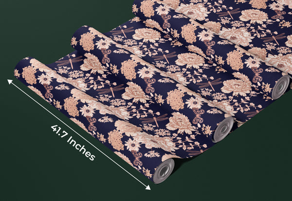 White and Gold Blooming Flowers Wallpaper, Dark Seamless Pattern Mural, Oversized Custom Size Wall Art, Non-Woven, Non-Adhesive, Modern Wall Paper, Removable