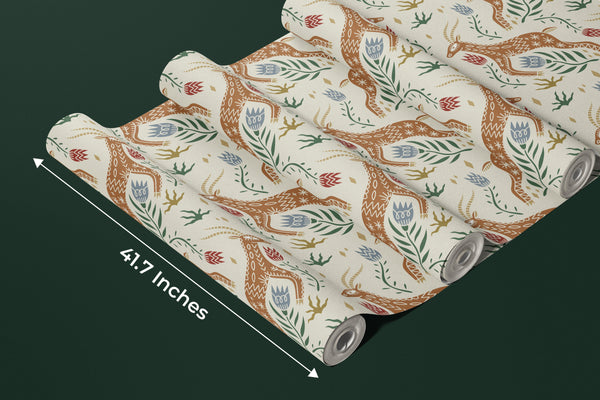 Celestial Folk Antilope Wallpaper, Boho Mural, Oversized Custom Size Wall Art, Non-Woven, Non-Adhesive, Modern Wall Paper, Removable