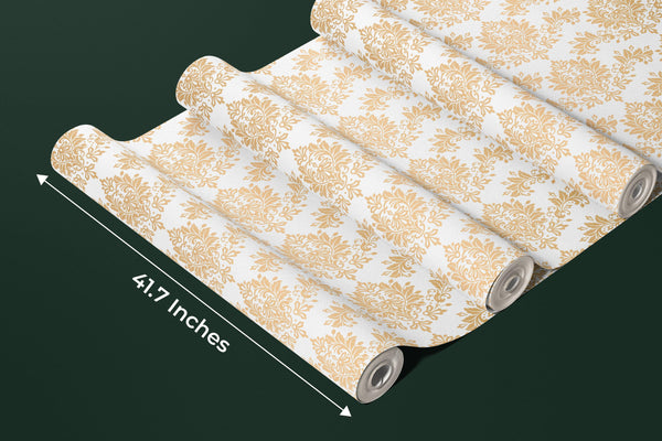 Gold Damask Wallpaper, Seamless Pattern Mural, Oversized Custom Size Wall Art, Non-Woven, Non-Adhesive, Modern Wall Paper, Removable