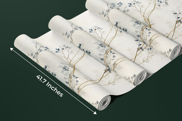 Blue Floral Wallpaper, White Background Mural, Oversized Custom Size Wall Art, Non-Woven, Non-Adhesive, Modern Wall Paper, Removable