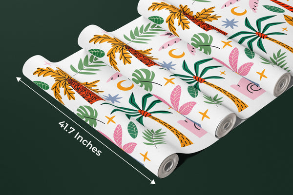 Exotic Tropical Wild Wallpaper, Cartoon Retro Style Mural, Oversized Custom Size Wall Art, Non-Woven, Non-Adhesive, Modern Wall Paper, Removable