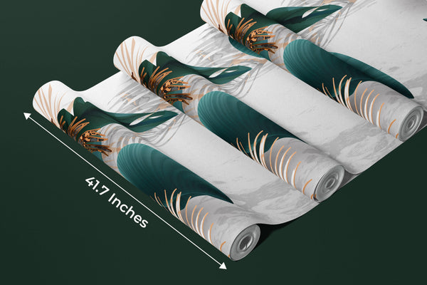 Palm Leaves Wallpaper, Gold, Marble Mural, Oversized Custom Size Wall Art, Non-Woven, Non-Adhesive, Modern Wall Paper, Removable