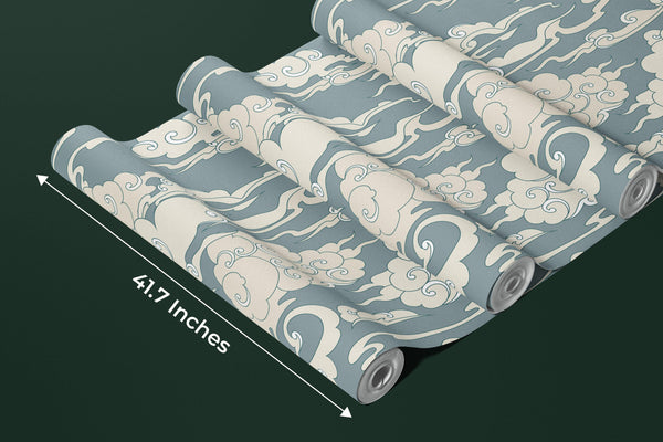 Clouds, Gray Background Wallpaper, Seamless Pattern Mural, Oversized Custom Size Wall Art, Non-Woven, Non-Adhesive, Modern Wall Paper, Removable