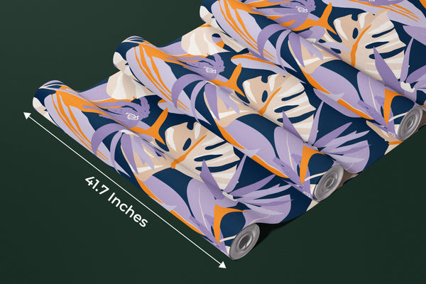 Wild Bright Tropical Wallpaper, Seamless Pattern Mural, Oversized Custom Size Wall Art, Non-Woven, Non-Adhesive, Modern Wall Paper, Removable