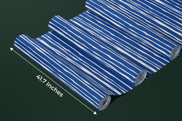 Blue and White Stripes Wallpaper, Seamless Pattern Mural, Oversized Custom Size Wall Art, Non-Woven, Non-Adhesive, Modern Wall Paper, Removable