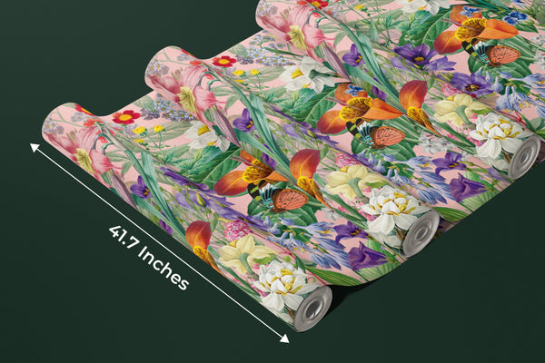 Aesthetic Wildflower Wallpaper, Botanical Mural, Oversized Custom Size Wall Art, Non-Woven, Non-Adhesive, Modern Wall Paper, Removable