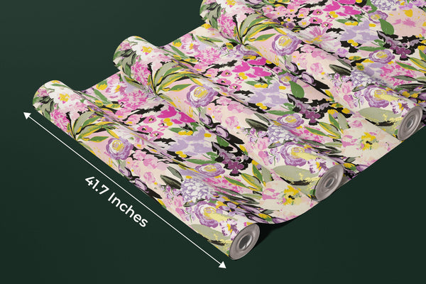 Abstract Floral Wallpaper, Seamless Pattern Mural, Oversized Custom Size Wall Art, Non-Woven, Non-Adhesive, Modern Wall Paper, Removable