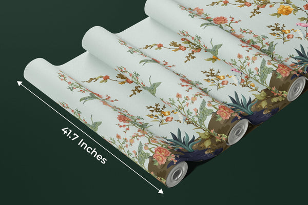 Branches Wallpaper, Flowers Mural, Oversized Custom Size Wall Art, Non-Woven, Non-Adhesive, Modern Wall Paper, Removable