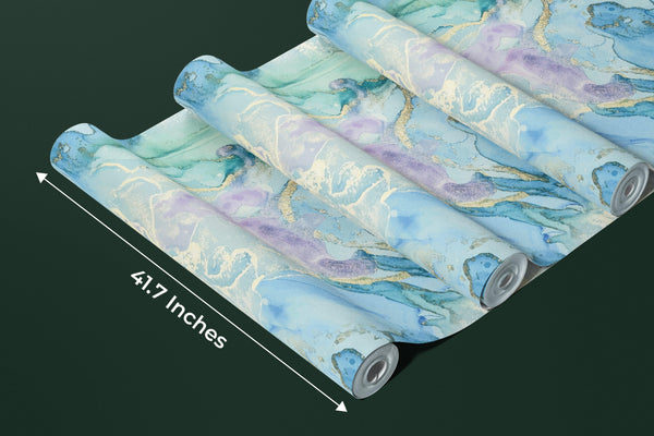 Blue Marble, Purple Ink Wallpaper, Gold Abstract Mural, Oversized Custom Size Wall Art, Non-Woven, Non-Adhesive, Modern Wall Paper, Removable