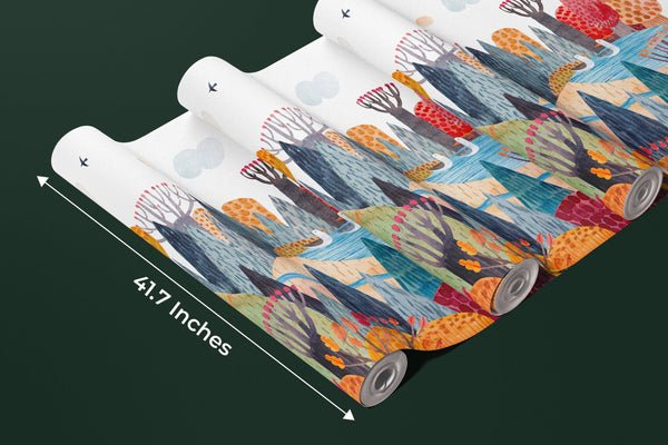 Bright Autumn Wallpaper, Village Mural, Oversized Custom Size Wall Art, Non-Woven, Non-Adhesive, Modern Wall Paper, Removable