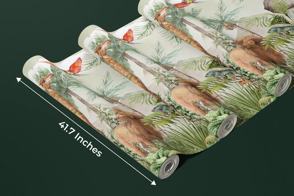 Safari Wildlife Wallpaper, Tropical Animals Mural, Oversized Custom Size Wall Art, Non-Woven, Non-Adhesive, Modern Wall Paper, Removable