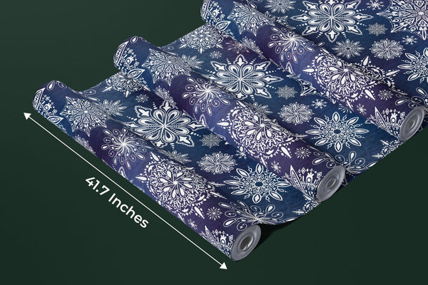 Snowflakes, Dark Blue and Purple Background Wallpaper, Seamless Pattern Mural, Oversized Custom Size Wall Art, Non-Woven, Non-Adhesive, Modern Wall Paper, Removable