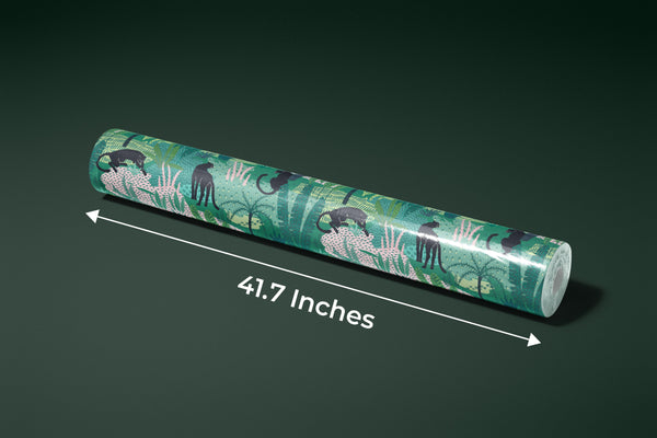 Panthers and Tropical Leaves Wallpaper, Seamless Pattern Mural, Oversized Custom Size Wall Art, Non-Woven, Non-Adhesive, Modern Wall Paper, Removable