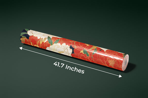 White and Red Peonies Wallpaper, Luxurious Gold Mural, Oversized Custom Size Wall Art, Non-Woven, Non-Adhesive, Modern Wall Paper, Removable