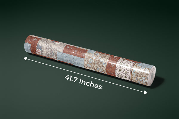 Floral Wallpaper, Brown and Blue Patchwork Mural, Oversized Custom Size Wall Art, Non-Woven, Non-Adhesive, Modern Wall Paper, Removable