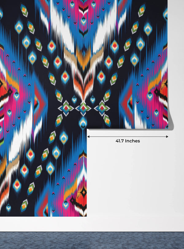 Ikat Ethnic Wallpaper, Abstract Tribal Mural, Oversized Custom Size Wall Art, Non-Woven, Non-Adhesive, Modern Wall Paper, Removable