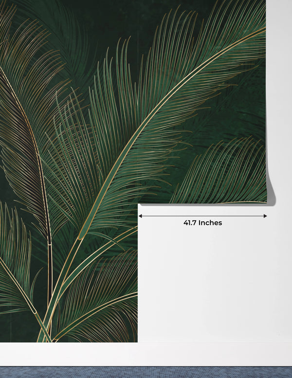 Green Exotic Palm Leaves Wallpaper, Dark Luxury Art Background Mural, Oversized Custom Size Wall Art, Non-Woven, Non-Adhesive, Modern Wall Paper, Removable