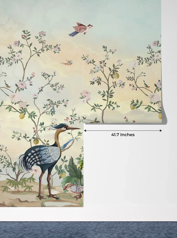 Blossom Trees Wallpaper, Chinoiserie Mural, Oversized Custom Size Wall Art, Non-Woven, Non-Adhesive, Modern Wall Paper, Removable