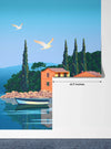 Mediterranean Landscape Wallpaper, Boats, Sea Mural, Oversized Custom Size Wall Art, Non-Woven, Non-Adhesive, Modern Wall Paper, Removable