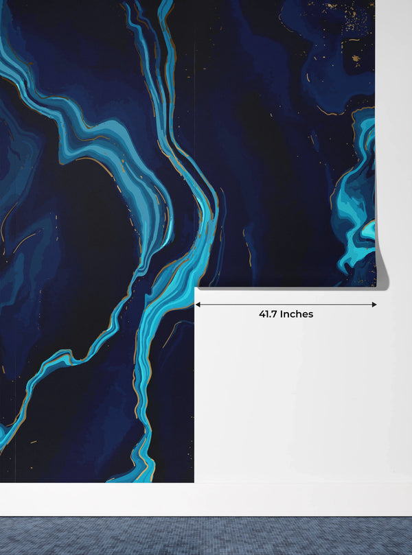 Dark Blue Marble Wallpaper, Gold Abstract Mural, Oversized Custom Size Wall Art, Non-Woven, Non-Adhesive, Modern Wall Paper, Removable