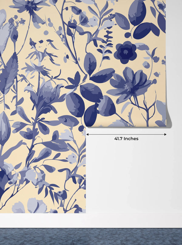 Purple Floral Wallpaper, Seamless Pattern Mural, Oversized Custom Size Wall Art, Non-Woven, Non-Adhesive, Modern Wall Paper, Removable