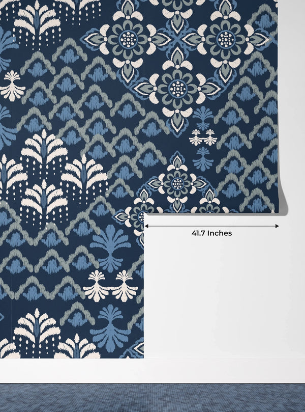 Floral Damask Wallpaper, Seamless Pattern Mural, Oversized Custom Size Wall Art, Non-Woven, Non-Adhesive, Modern Wall Paper, Removable