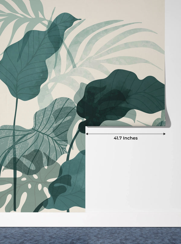 Abstract Botanical Wallpaper, Big Leaves Mural, Oversized Custom Size Wall Art, Non-Woven, Non-Adhesive, Modern Wall Paper, Removable