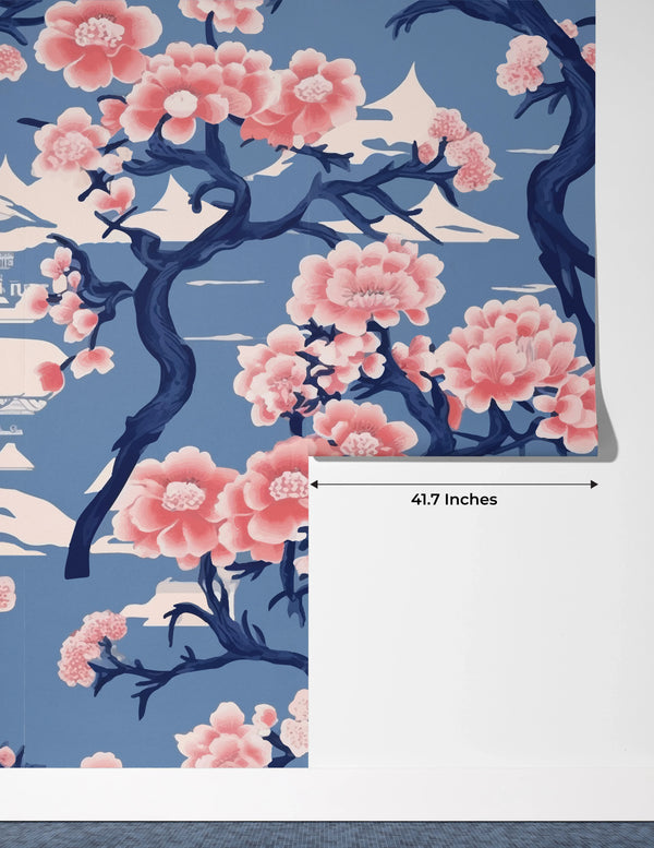 Traditional Japanese Kimono Wallpaper, Sakura Pattern Mural, Oversized Custom Size Wall Art, Non-Woven, Non-Adhesive, Modern Wall Paper, Removable