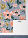 Abstract Floral, Blue Background Wallpaper, Seamless Pattern Mural, Oversized Custom Size Wall Art, Non-Woven, Non-Adhesive, Modern Wall Paper, Removable