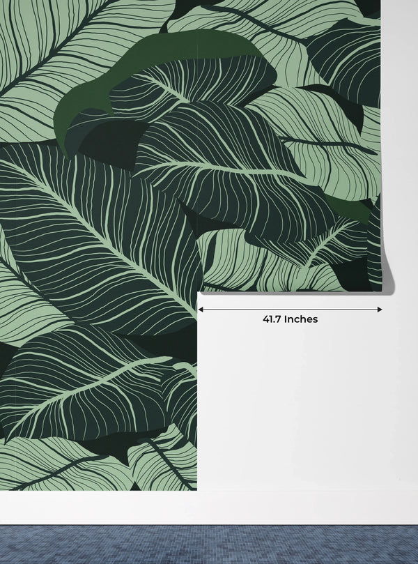 Luxury Nature Wallpaper, Green Leaves Mural, Oversized Custom Size Wall Art, Non-Woven, Non-Adhesive, Modern Wall Paper, Removable