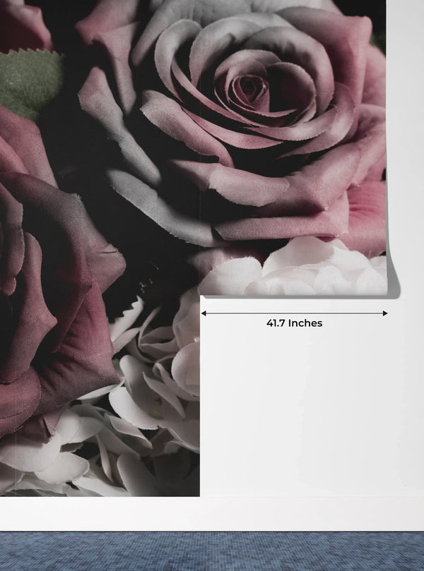 Beautiful Flowers Wallpaper, Dark Background Mural, Oversized Custom Size Wall Art, Non-Woven, Non-Adhesive, Modern Wall Paper, Removable