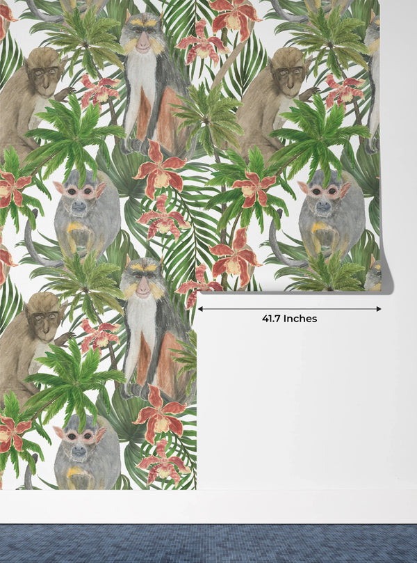 Cute Monkey Wallpaper, Seamless Pattern Mural, Oversized Custom Size Wall Art, Non-Woven, Non-Adhesive, Modern Wall Paper, Removable