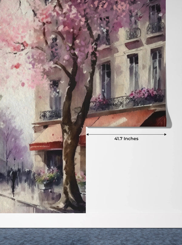 Spring in Paris Watercolor Wallpaper, Eiffel Tower Mural, Oversized Custom Size Wall Art, Non-Woven, Non-Adhesive, Modern Wall Paper, Removable