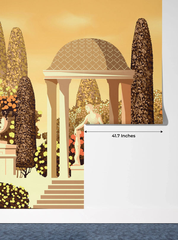 Flower Garden Wallpaper, Terrace in the Park Mural, Oversized Custom Size Wall Art, Non-Woven, Non-Adhesive, Modern Wall Paper, Removable