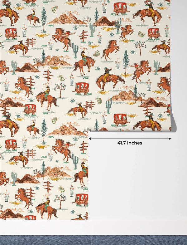 Western Cowboys Rodeo Wallpaper, Seamless Pattern Mural, Oversized Custom Size Wall Art, Non-Woven, Non-Adhesive, Modern Wall Paper, Removable