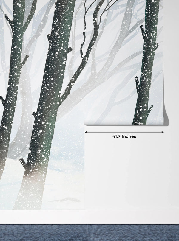 Winter Forest Wallpaper, Deer Mural, Oversized Custom Size Wall Art, Non-Woven, Non-Adhesive, Modern Wall Paper, Removable