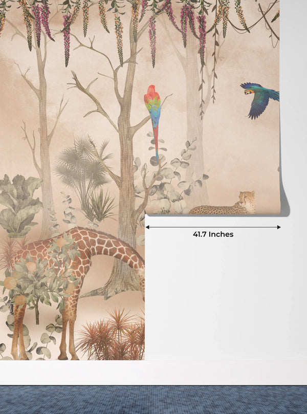 Kids Animals Wallpaper, Forest Mural, Oversized Custom Size Wall Art, Non-Woven, Non-Adhesive, Modern Wall Paper, Removable