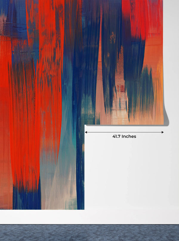 Modern Art Red and Blue Wallpaper, Abstract Paint Mural, Oversized Custom Size Wall Art, Non-Woven, Non-Adhesive, Modern Wall Paper, Removable