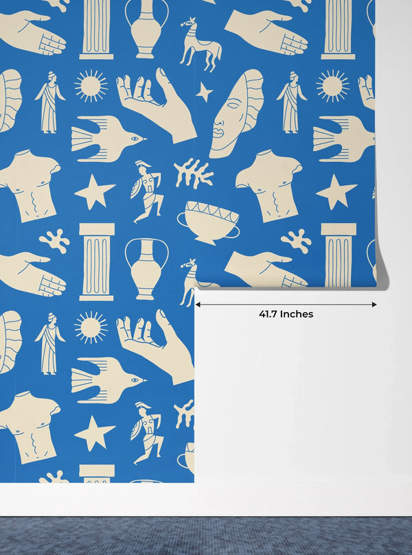 Ancient Greek Statues Wallpaper, Seamless Pattern Mural, Oversized Custom Size Wall Art, Non-Woven, Non-Adhesive, Modern Wall Paper, Removable