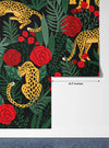 Leopards and Red Roses Wallpaper, Seamless Pattern Mural, Oversized Custom Size Wall Art, Non-Woven, Non-Adhesive, Modern Wall Paper, Removable