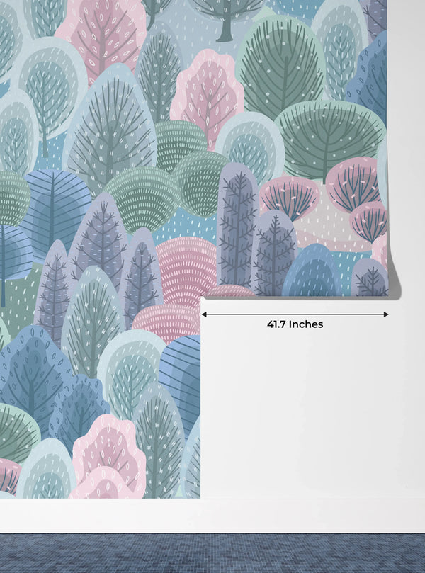 Winter Forest Wallpaper, Seamless Pattern Mural, Oversized Custom Size Wall Art, Non-Woven, Non-Adhesive, Modern Wall Paper, Removable