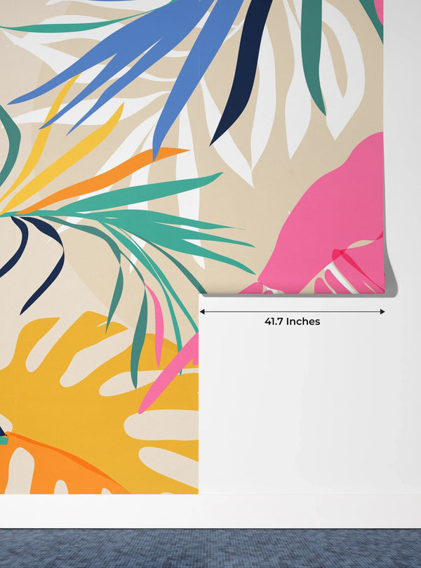 Abstract Art Wallpaper, Botanical, Birds Mural, Oversized Custom Size Wall Art, Non-Woven, Non-Adhesive, Modern Wall Paper, Removable