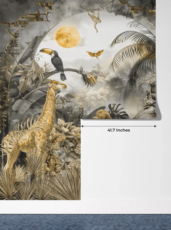 Tropical Landscape Wallpaper, Safari Animals Mural, Oversized Custom Size Wall Art, Non-Woven, Non-Adhesive, Modern Wall Paper, Removable
